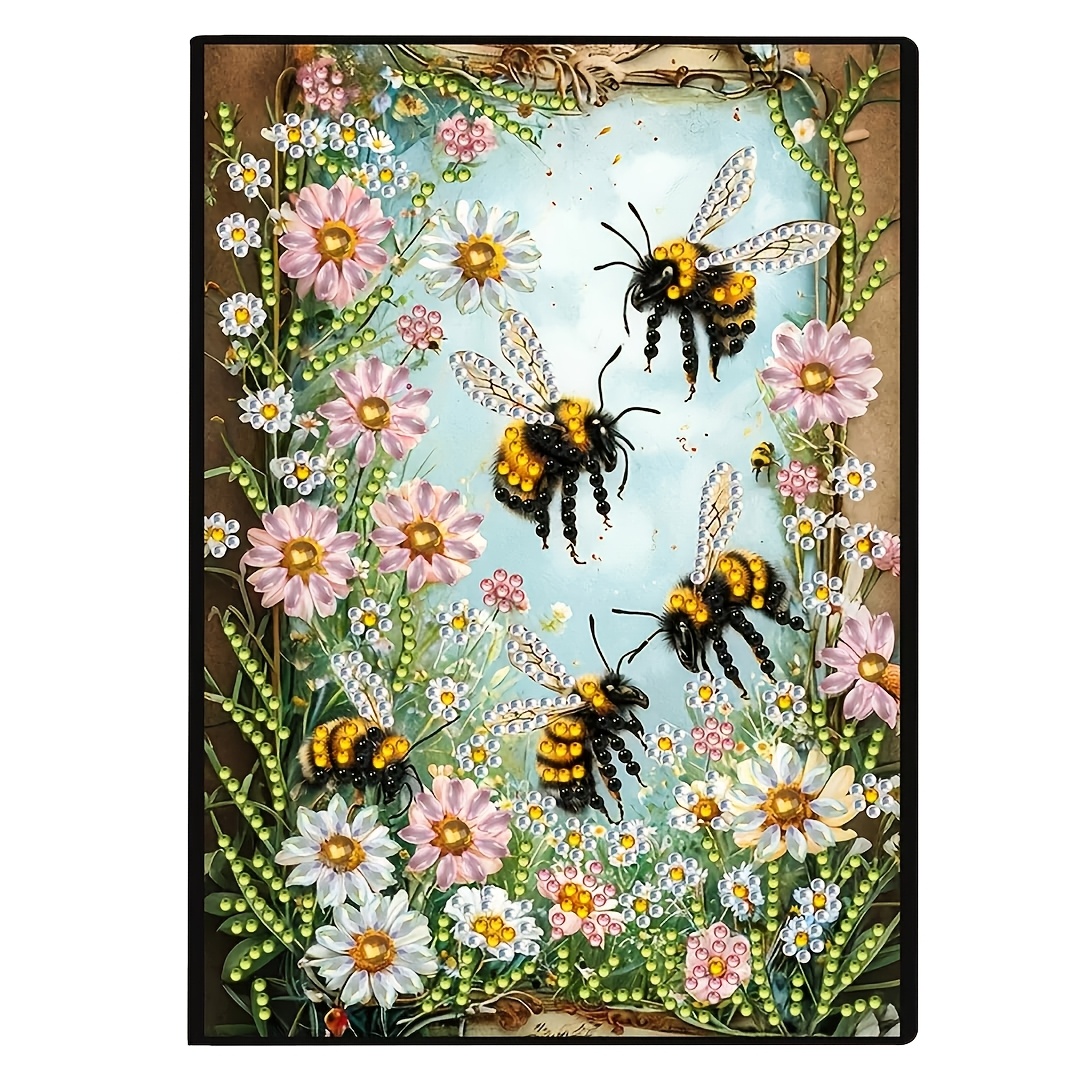 TEMU 1pc Diy Diamond Painting Notebook & Planner Kit - Theme With Irregular/round Acrylic Gems, Stress-relief Craft Suitable For, Spring Scene Art