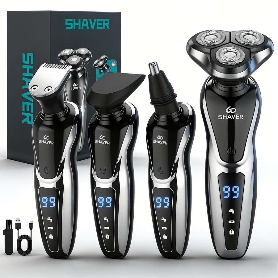 elementbilde elektrisk barbermaskin for menn, 4-i-1 multifunksjonell barbermaskin for barbering, hårklipping, kinnskjeggtrimming og nesehårtrimmer; usb- , digitalt display, feriegave til menn