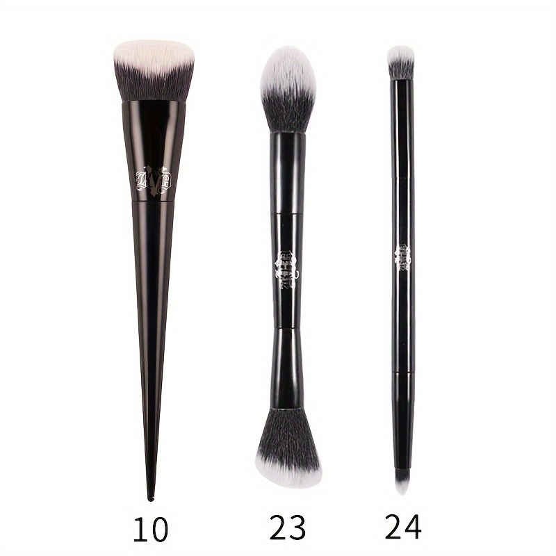 

1 Ensemble de 3 Pinceaux de Maquillage Kat - Pinceau de Fond de et à Paupières Brillant, Fibre Douce, Manche Noir Élégant - Pinceau de Maquillage pour Dames de Marque