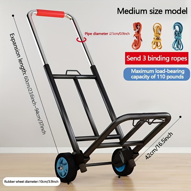 1pc medium sized folding dolly with red handles metal frame pipe resistant mute wheels easy folding for shopping and delivery shopping cart ergonomic handlebar durable construction utility cart Product details 3