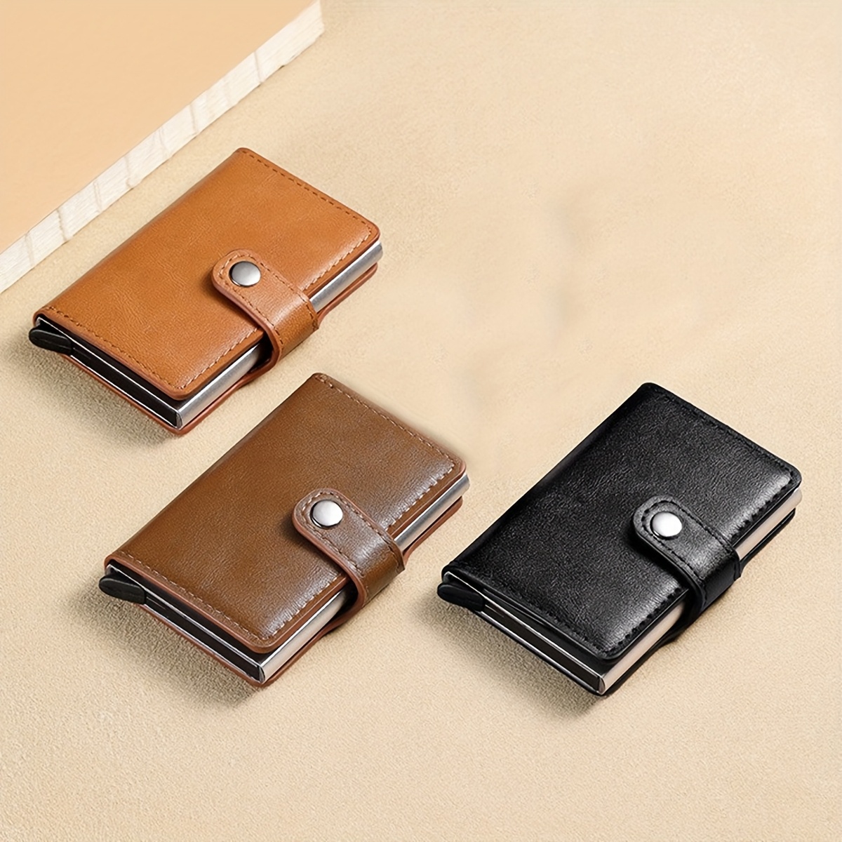 

1pc Men's Compact Leather Card Holder - Snap Closure, Multiple Slots, Large Capacity, Options, Portable Design For Use, Card Storage | Stylish Men' | Leather Wallet