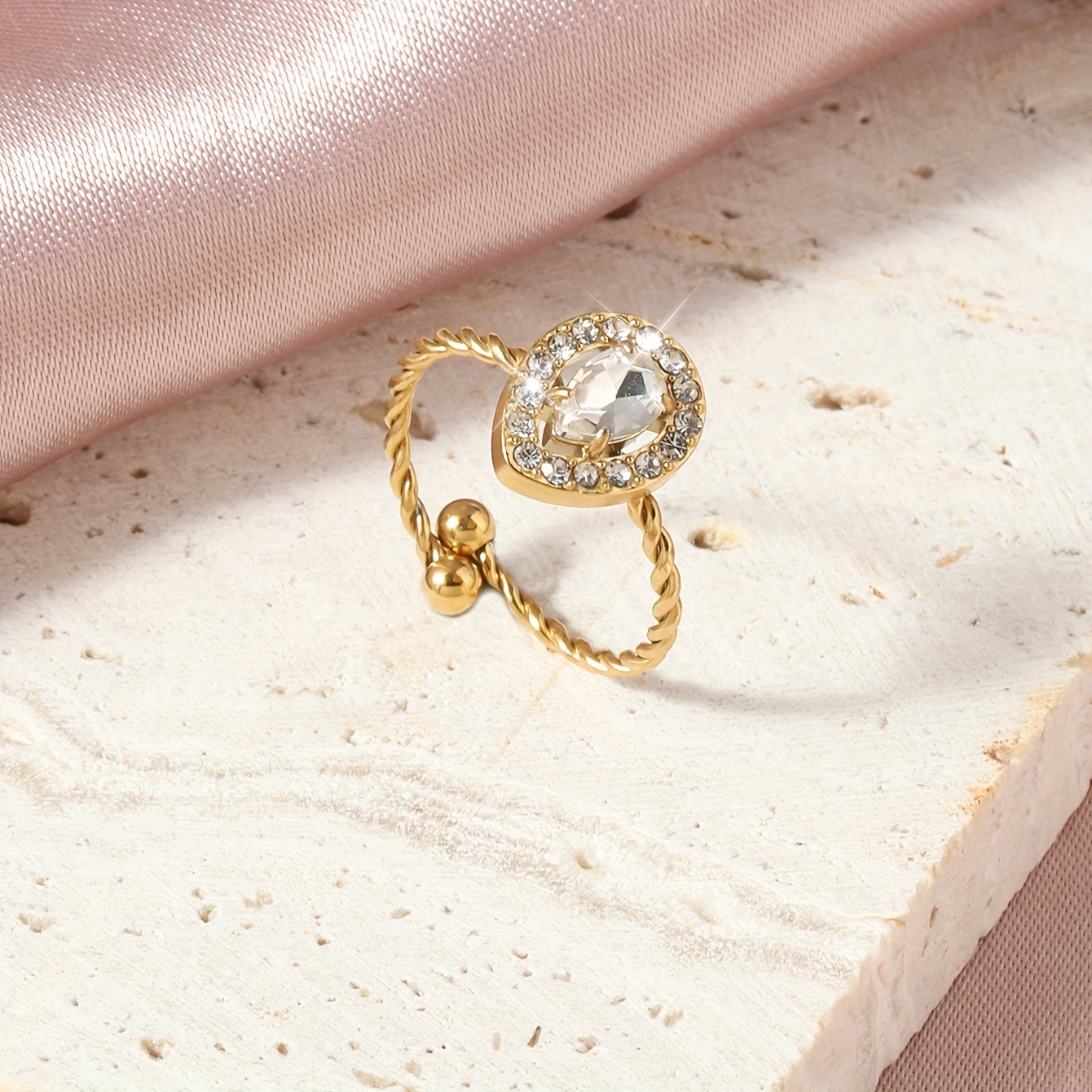 TEMU Bague Mode Femme en Acier Inoxydable Pêche Cœur Couronne Ouverture Ajustable Bague de Doigt