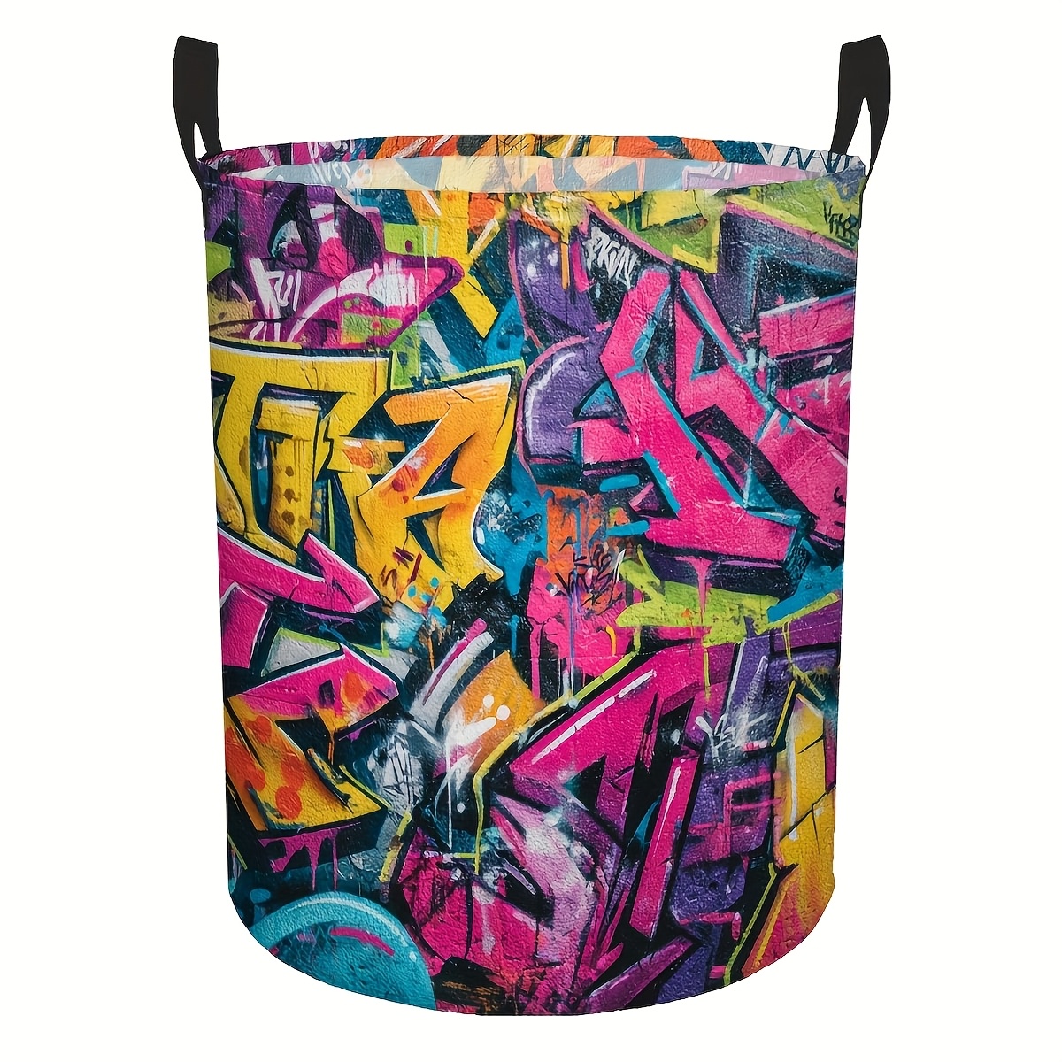 TEMU Colorful Graffiti Print Multi-functional Laundry Basket With Handles, Polyester Fiber, Foldable Household Dirty Clothes Storage Basket, Large