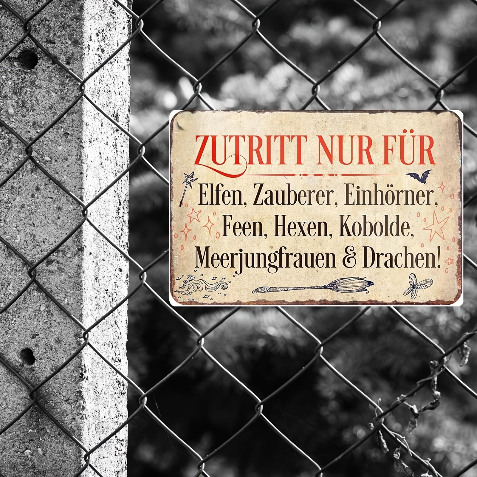 E-shop 1 Stück Art Deco Stil Eisen Metallschild, 20,32x30,48cm Rechteckiges Vertikales Blechschild, Verzauberter Zugangsbeschränkung für Elfen Zauberer