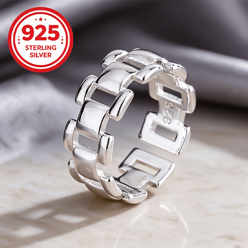 Women's 925 Silver Adjustable Open Link Chain Ring