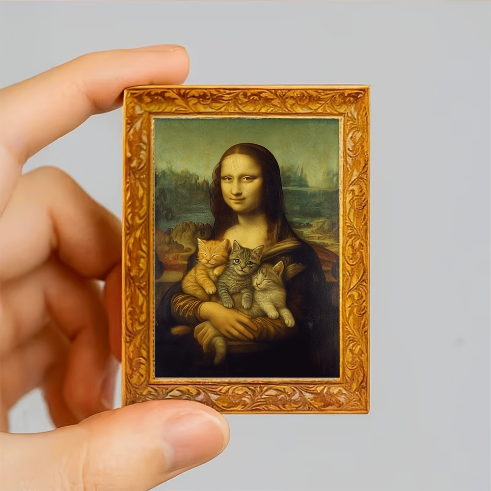 TEMU 2d 1pc Mini Fridge Magnet, Photo Frame Shape Wooden Mini Decorative Painting, Quirky Decorative Magnet. Suitable For Home And Office Decoration,