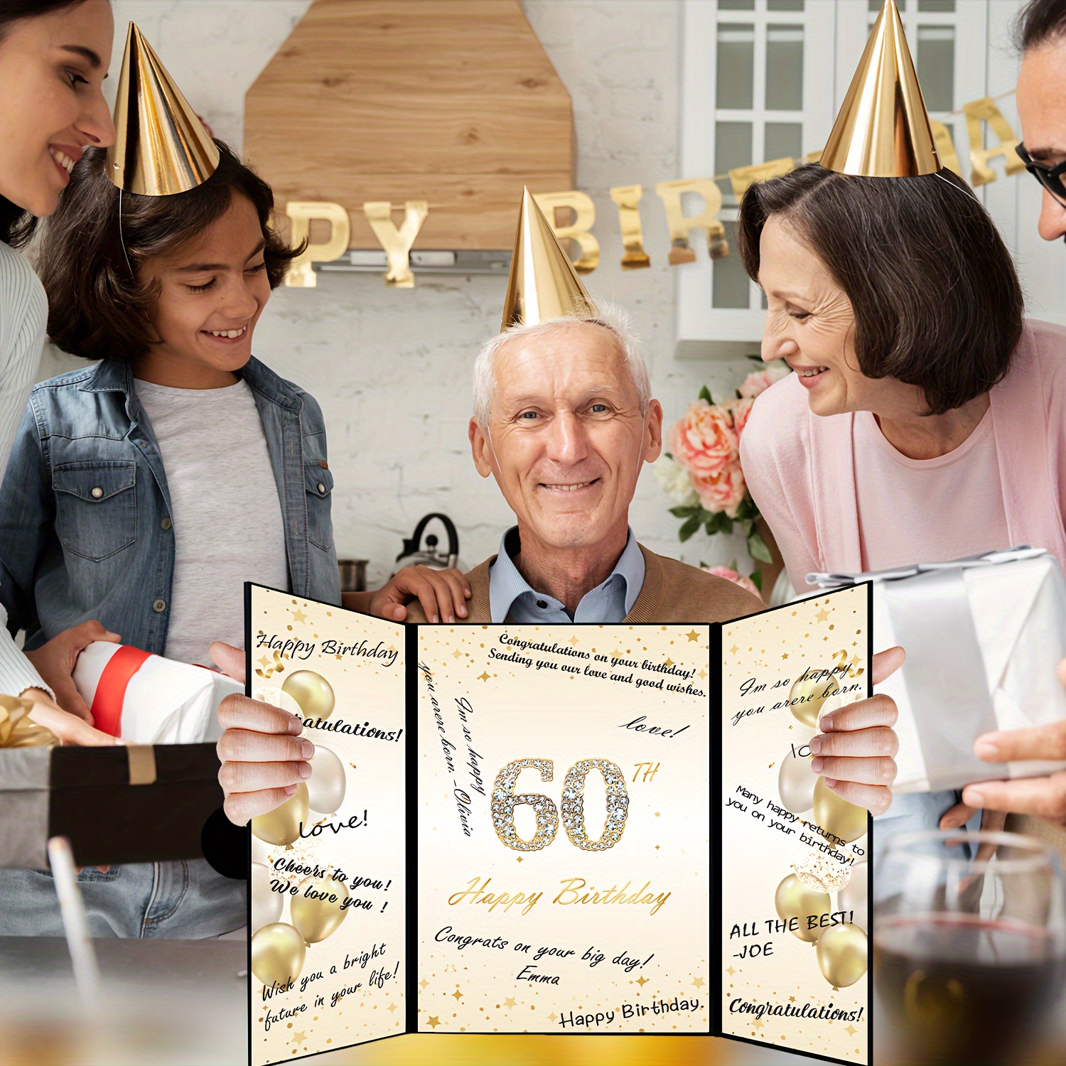 3pcs 60th Birthday Decorations Boxes For Men Women, Black Gold Happy 60 Birth