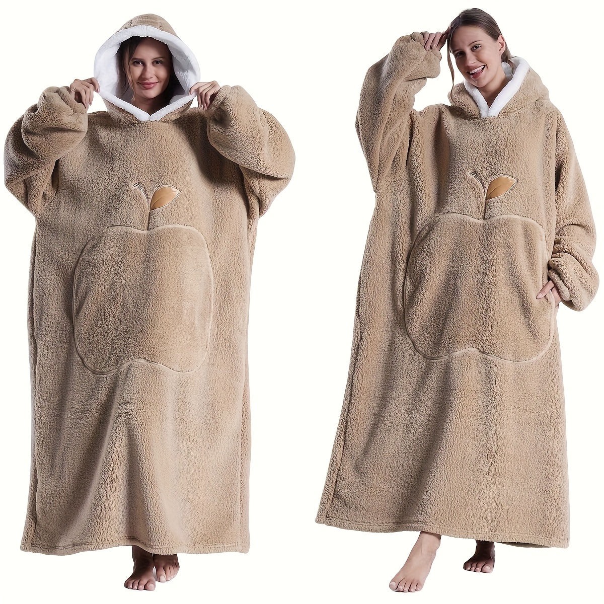 TEMU Cozy Plush Fleece Hooded Wearable Blanket Sweatshirt - Reversible Oversized Unisex Adult Wearable Throw With Kangaroo Pocket, Light Gray, Hand