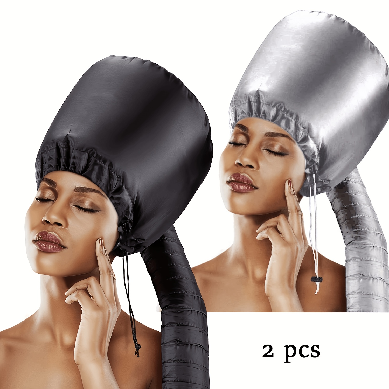 Image of 2pcs Soft Bonnet Hood Hair Dryer Attachment Hooded Hair Dryer Cap For Styling, Deep Conditioning & Drying (black + Silvery) – Perfect Gift For Women, Christmas Decorations & Holiday Presents
