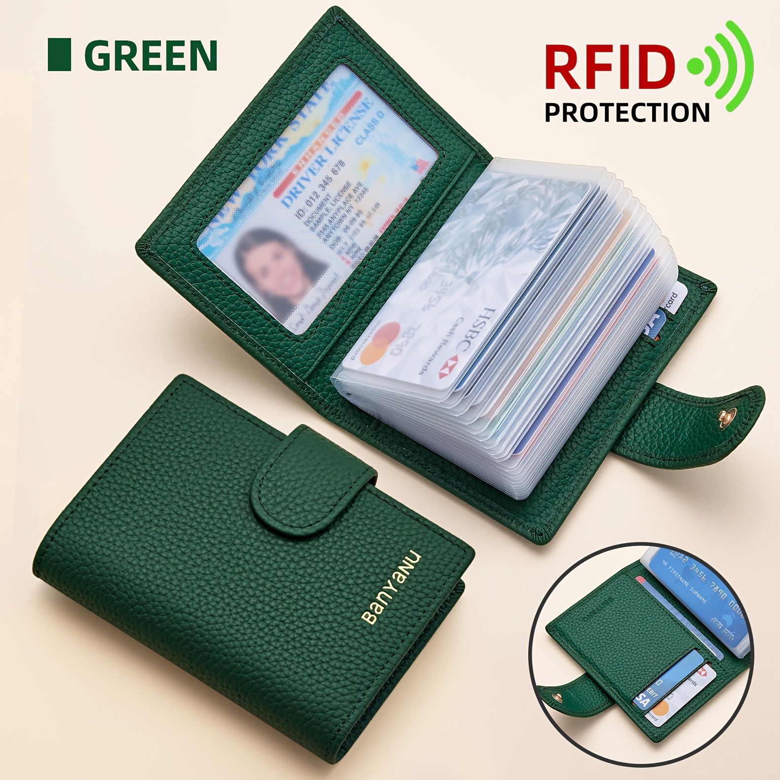 TEMU -textured Top-grain Leather Credit Card Wallet, Accommodating Bank Cards And Documents, Rfid Shielding, 24 Card Slots