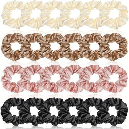 set of 24 hair scrunchies in pastel shades solid color elastic hair ties for women and vintage style hair additions