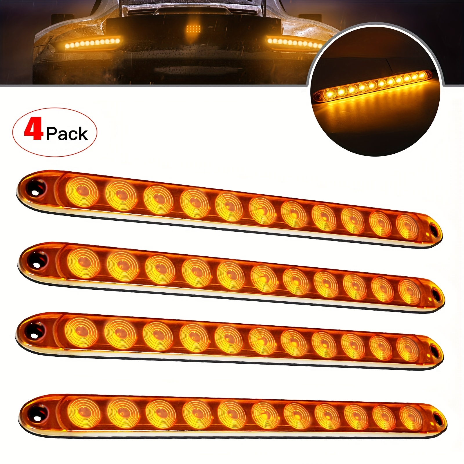 TEMU 4pcs Led Side Marker Lights For Trucks, , Buses - 12v, Multi-functional Front Indicator & Bar, , High Brightness With , Without Battery