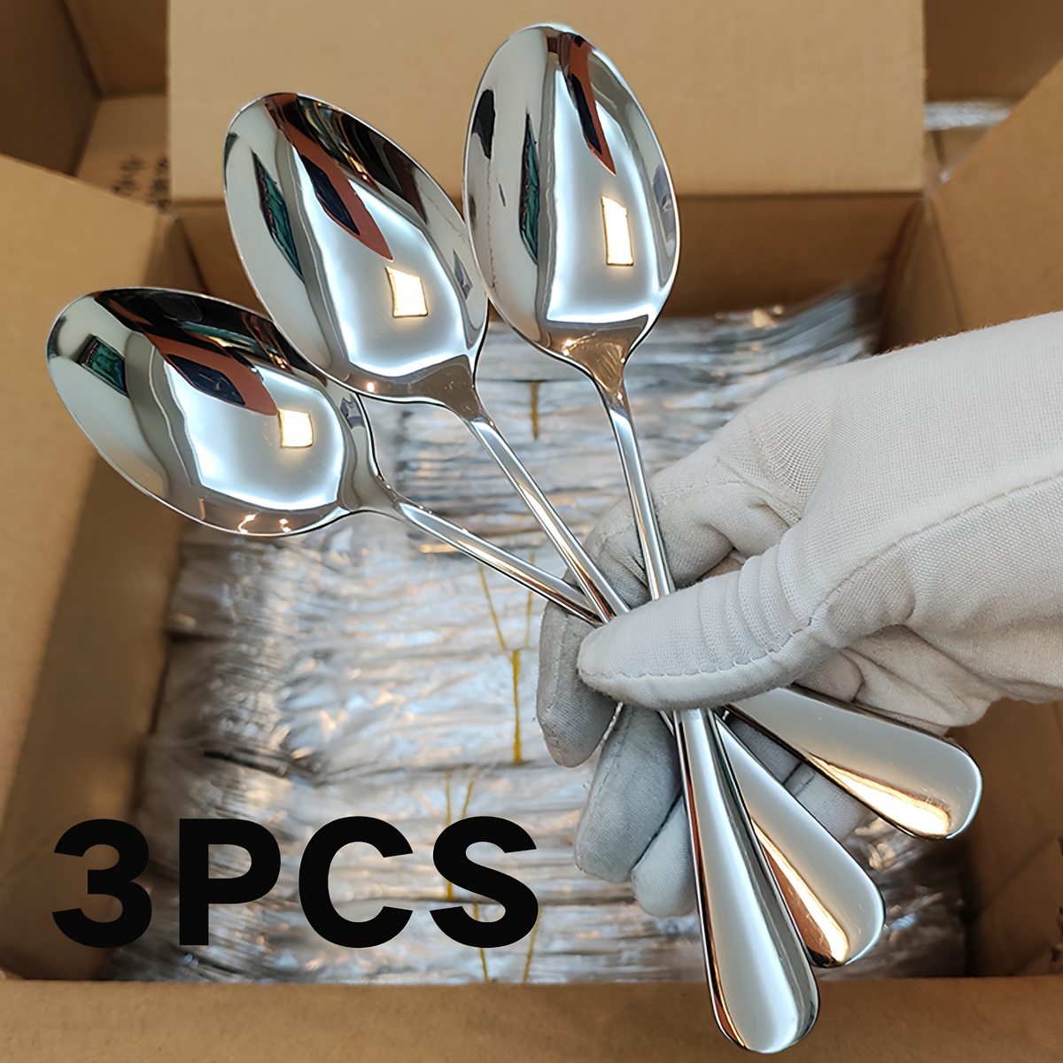 TEMU 3/5pcs Stainless Steel Table Spoon, 7.9 Inch Serving Spoon, Durable Metal Spoon, Soup Spoon, Large Table Spoon, Mirror Polished And Dishwasher