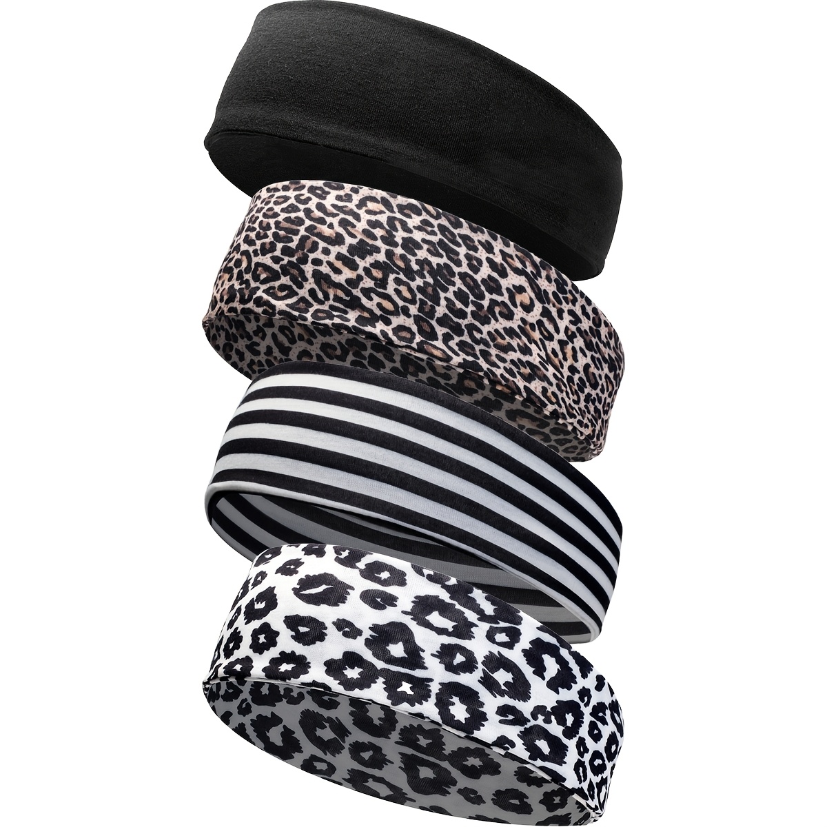 TEMU 4pcs Set Of Women's Headbands, Striped Printed Leopard Print Headscarf Headband, Non-slip Women's Headband, Fluffy Bohemian Headscarf, African