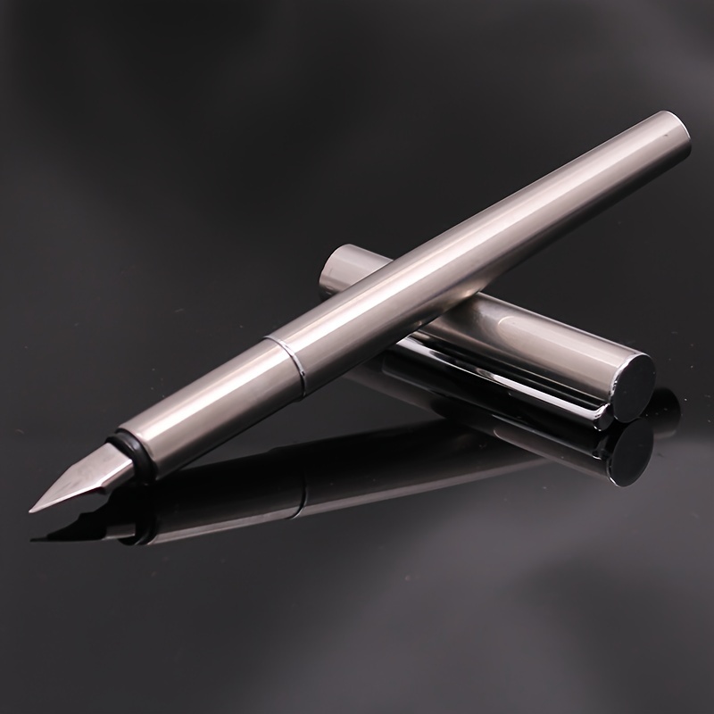 

1pc 35 Series Full Steel/matte Black Simple Design Office Gift School Teacher Calligraphy Metal Fountain Pen