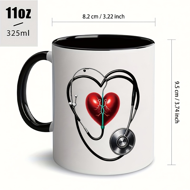 anatomical heart stethoscope   design ceramic mug 11oz red heart with green   stethoscope 325ml large capacity coffee cup for   nurses   professionals unique gift idea 3