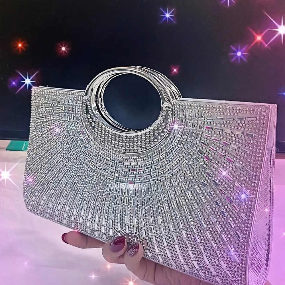 TEMU A Silvery Metal Handbag Inlaid With Rhinestones, This Chain Bag Is Perfect For Women And College Students To Carry Everyday Items. Perfect For