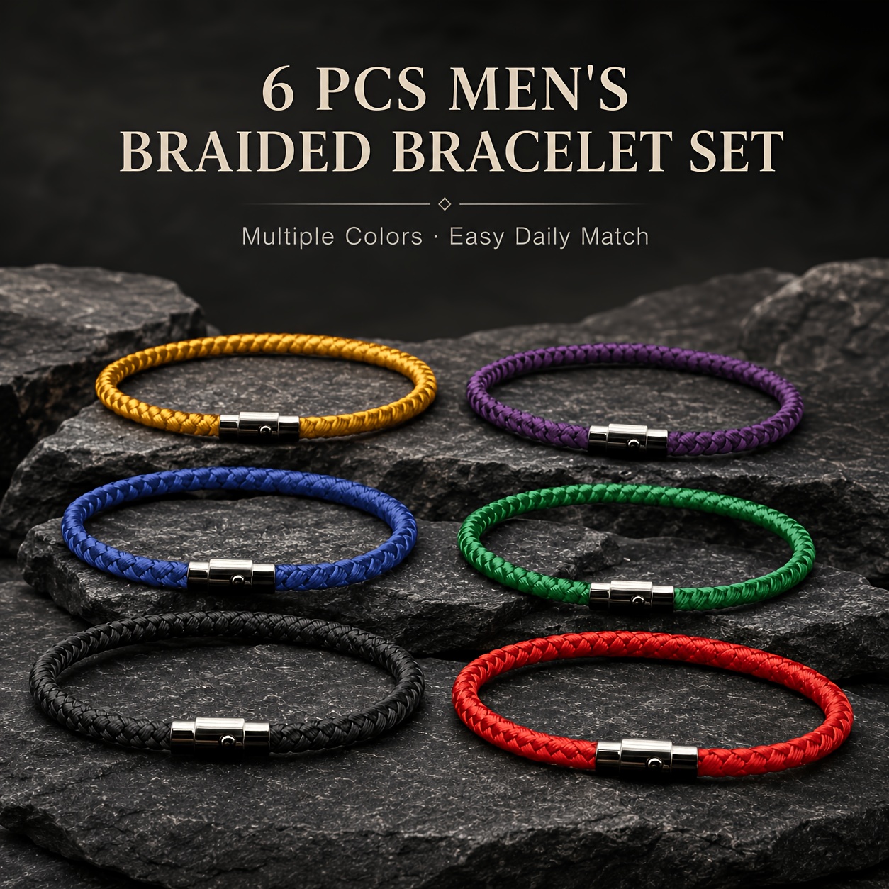 TEMU 6pcs Bracelets Tressés Rétro, Bracelet de Corde Unisexe à Tous , Bracelet Magnétique pour Couple, Bijoux de Poignet Faciles à Enfiler