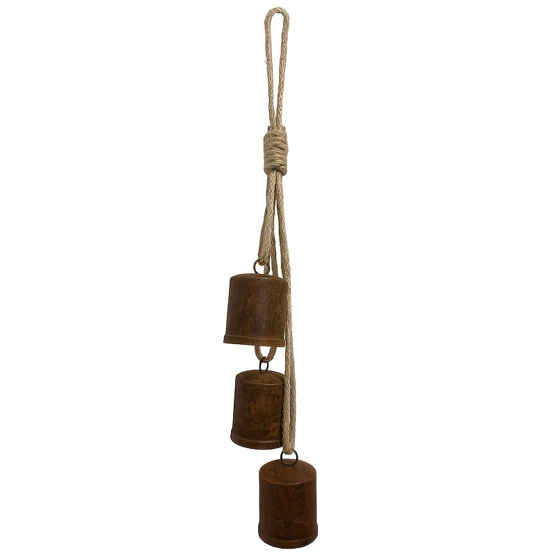 TEMU Pendentif cloche de vache vintage couleur rouille, avec son clair auto-, associé à un design en corde de jute, assemblage gratuit. Style
