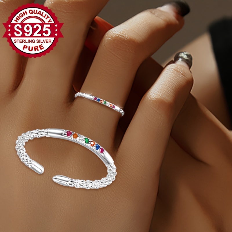 Image of Single Piece, 1pc, S925 Silver, Women's Fashion , Colorful Design, And Gorgeous, Rich In Colors, Open And Adjustable, Suitable For All Sizes, Versatile For Daily Wear, Hypoallergenic