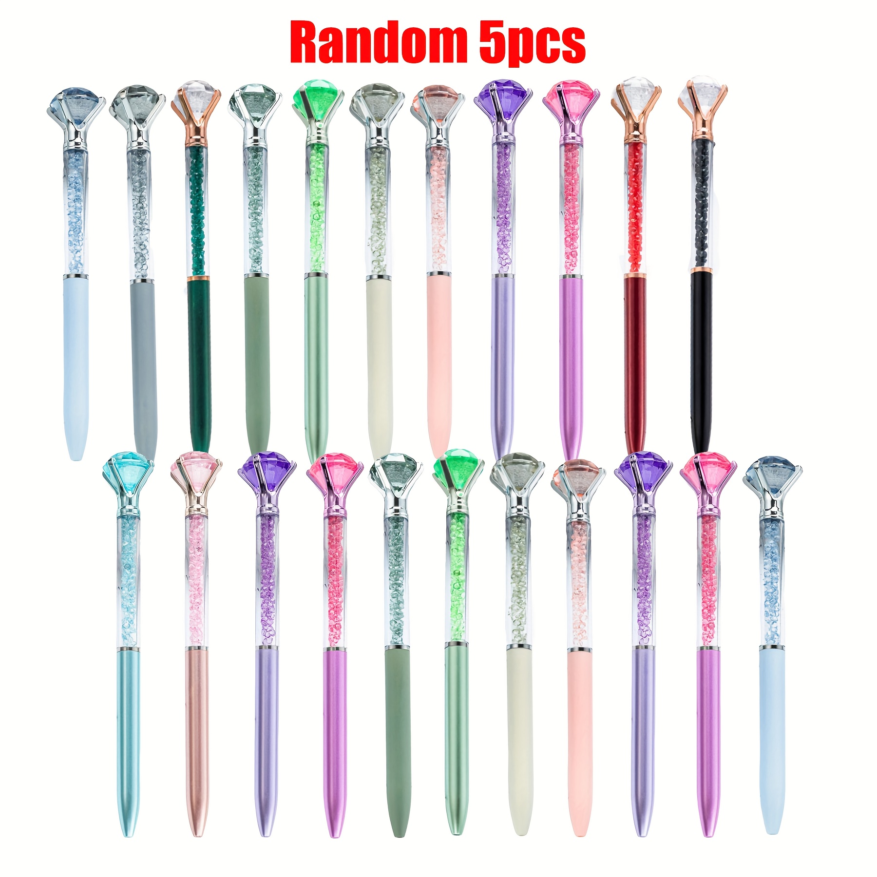 Image of Random 5pcs Creative Large Diamond Ballpoint Pens, 1.0mm Tip, Black Ink, Suitable For Weddings, Offices, And . Writing Gel Pens, Office Accessories, Back To School Gifts