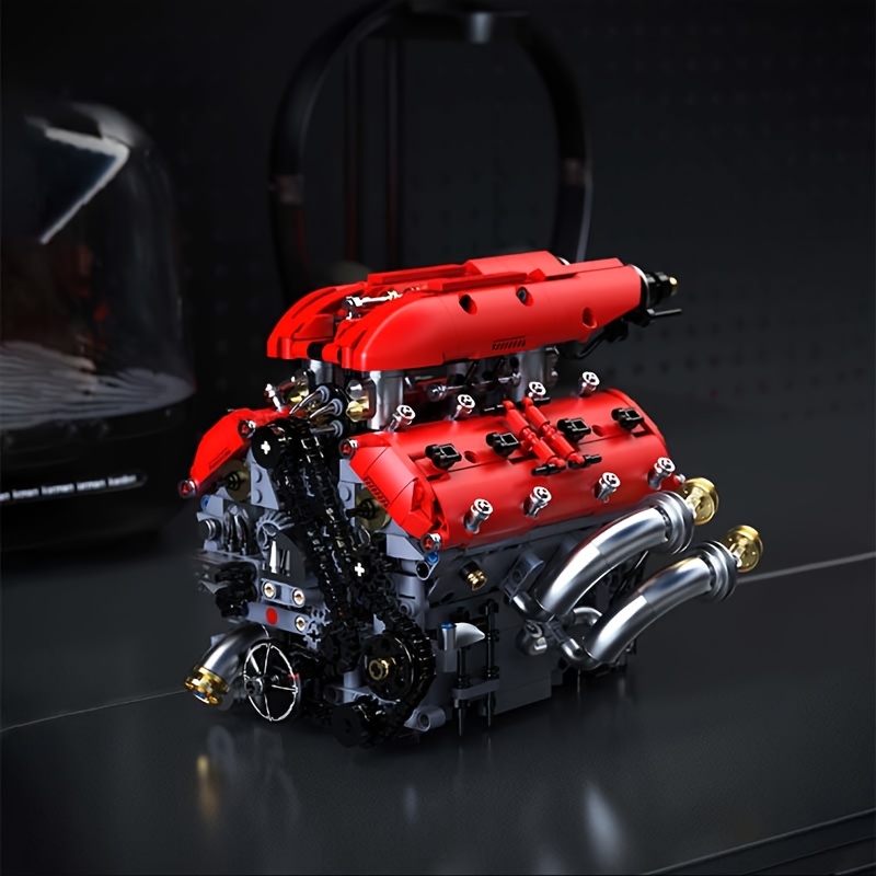 TEMU Kit de Modèle de Moteur V8 , Ensemble de Construction de Moteur Motorisé pour Adultes, Moteur Fonctionnel avec Chaîne et de Cylindre, Jouet de