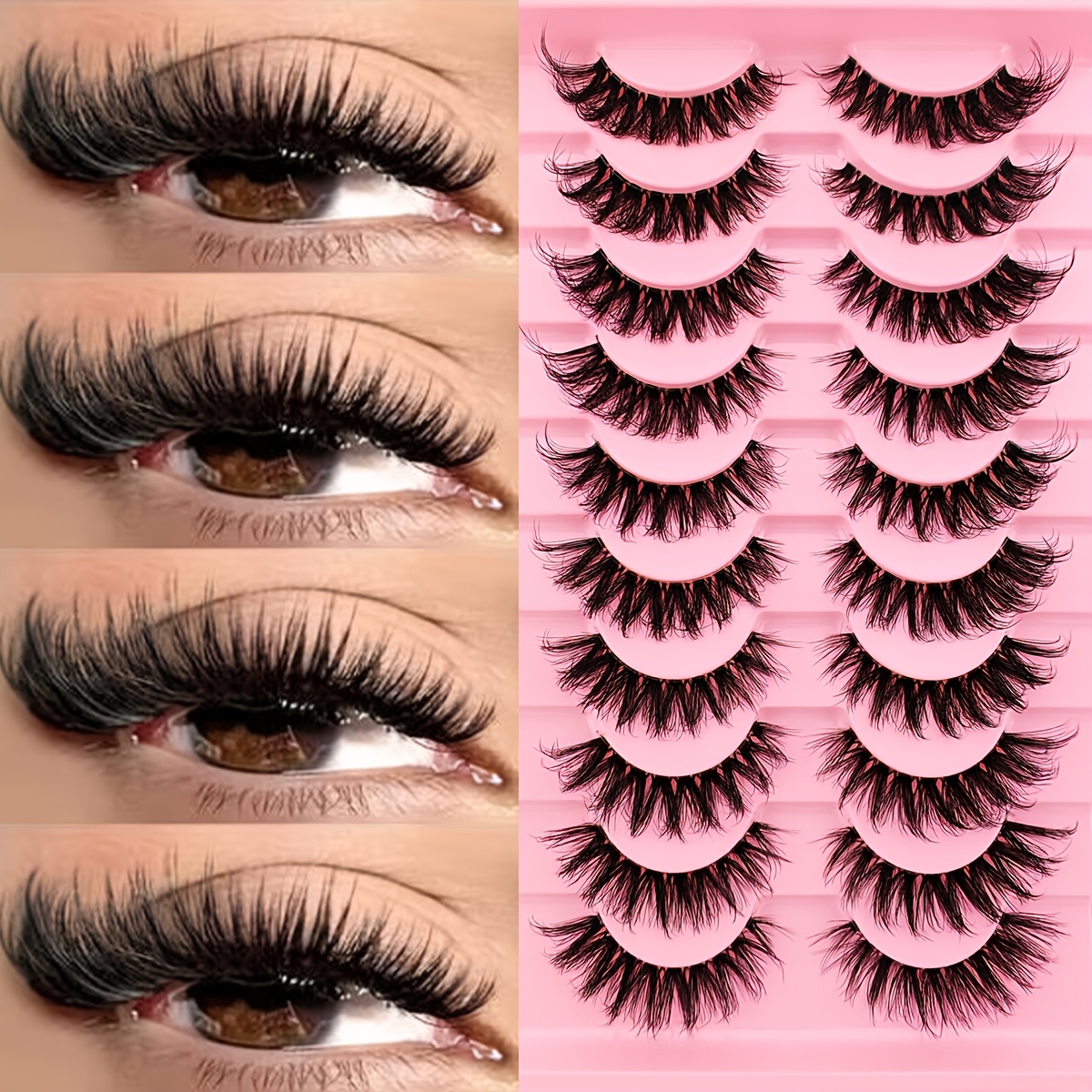 Image of 10 Pairs Natural Lashes Fluffy False Eyelashes Wispy Lashes 3d Volume Strip Lashes D Fake Eyelashes With Clear Band Eye Lashes