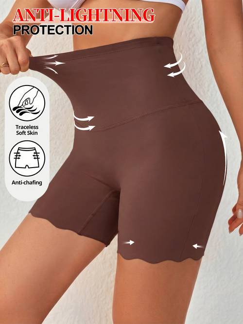 1pc high waisted seamless tummy control womens fabric cooling shaping briefs anti chafing safety underwear