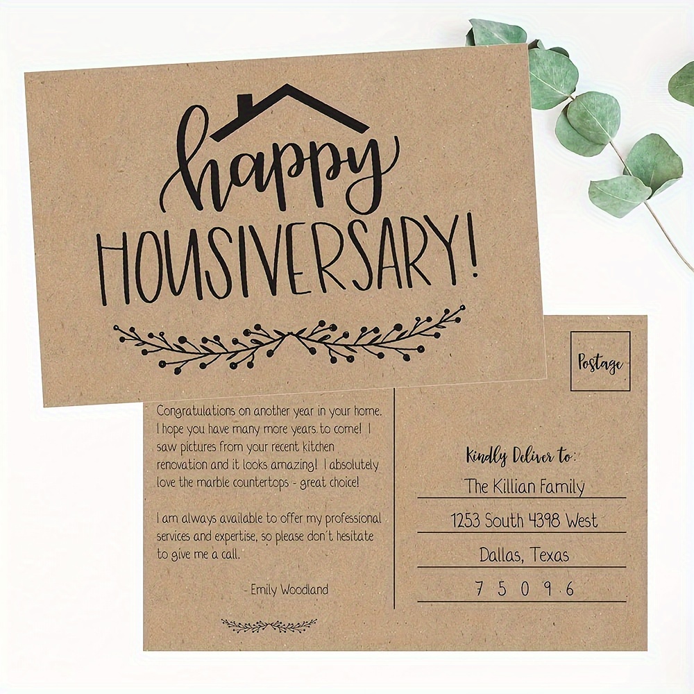 

30 Bulk Kraft Housewarming Greeting Cards - Blank Happy Housiversary Postcards For Realtor Clients, Real Estate Thank You Notes, Welcome Home Gifts Stationery For Anyone