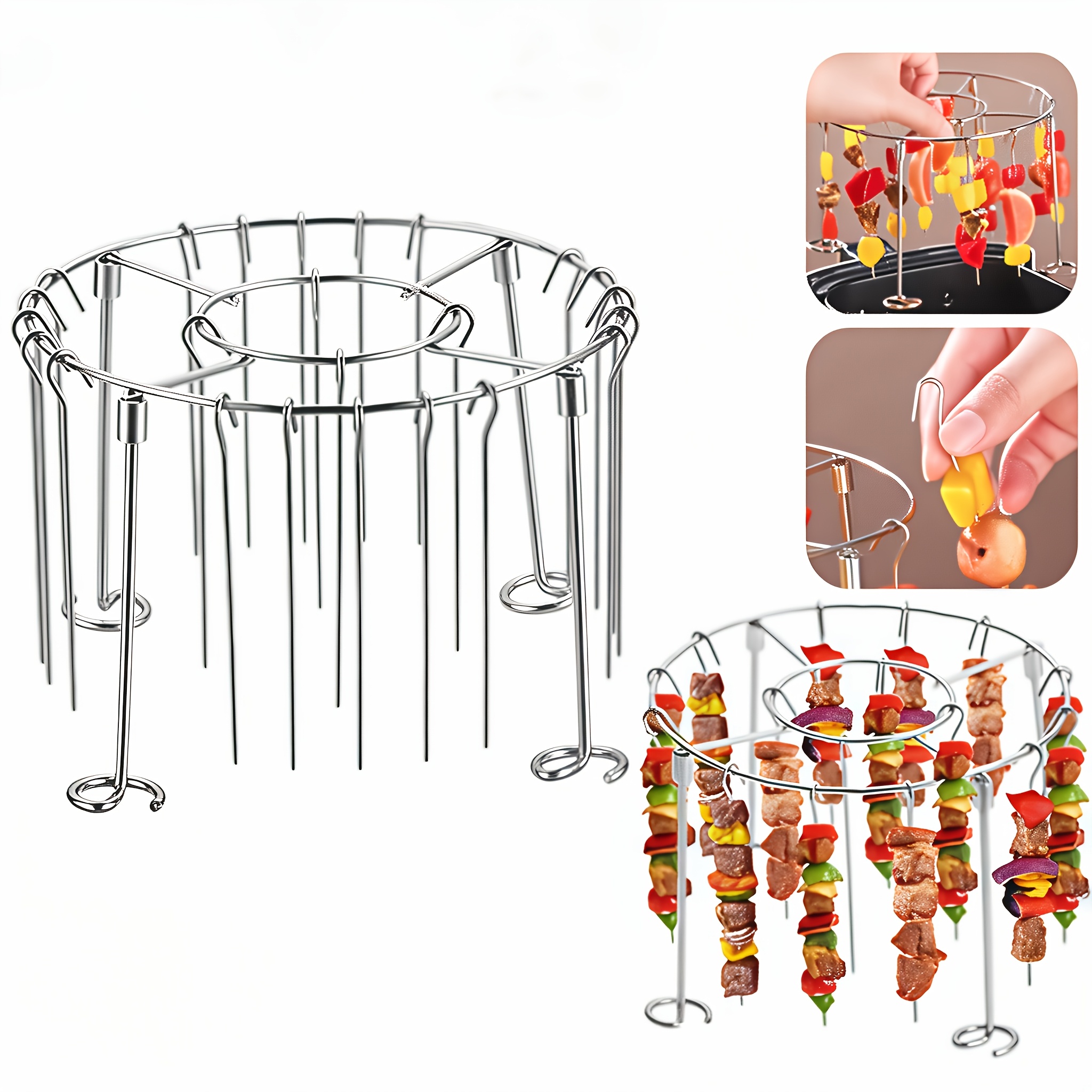 TEMU Grille de barbecue amovible en acier inoxydable avec brochettes, support à kebabs multifonctionnel commercial et domestique, équipement de