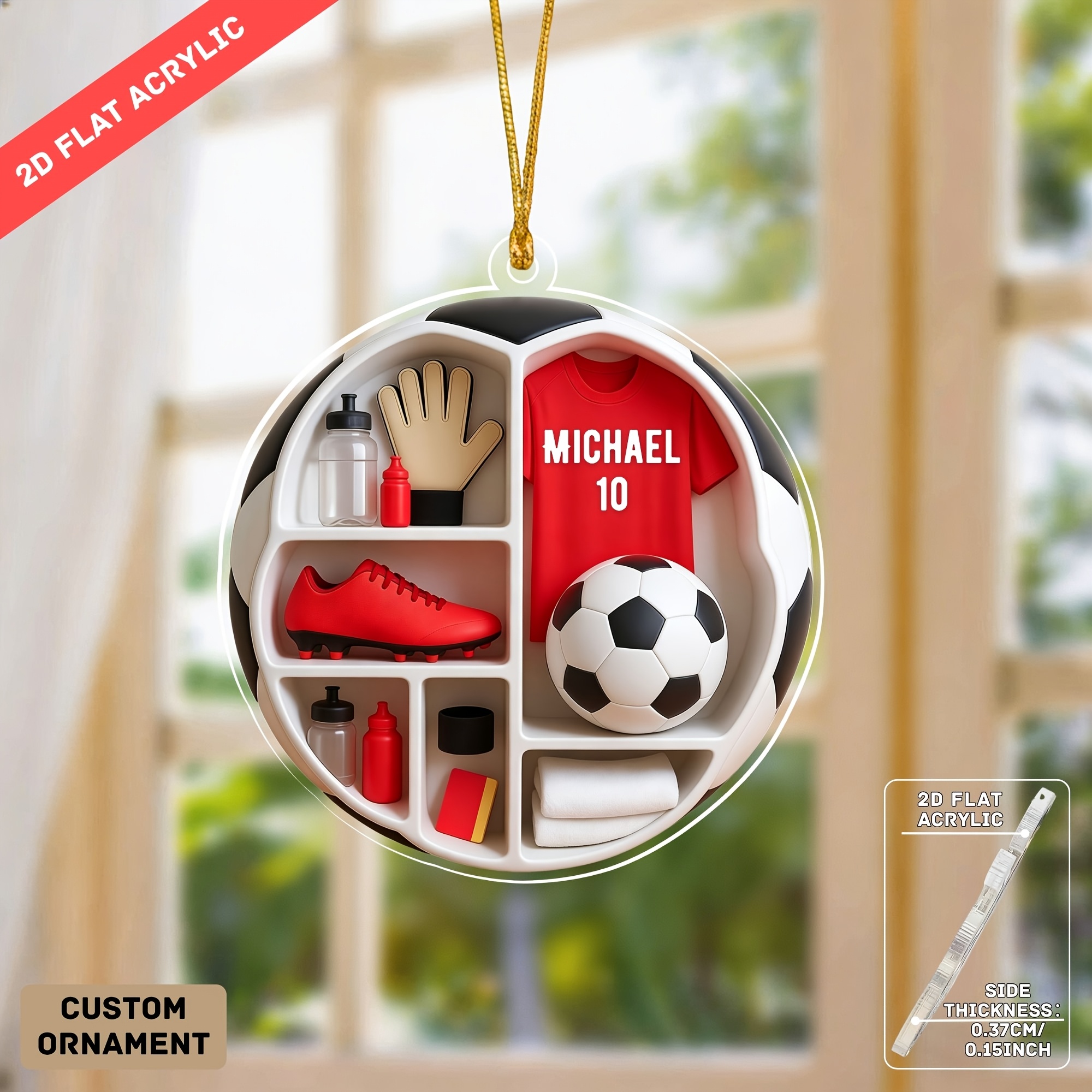 TEMU 2d Flat Personalized Custom Name And Number Football Player Name Acrylic Pendant, Nameplate Decoration For Football Athletes, Car Pendant, Gift
