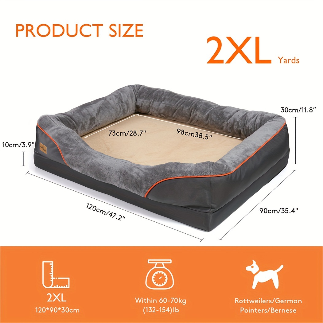 E-shop L/XL/XXL/XXXL Memory Foam Hundebett, Orthopädisches Haustier Sofa, Waschbare Stützkissen Matte mit Kissen und Abnehmbarem Bezug für Große Hunde