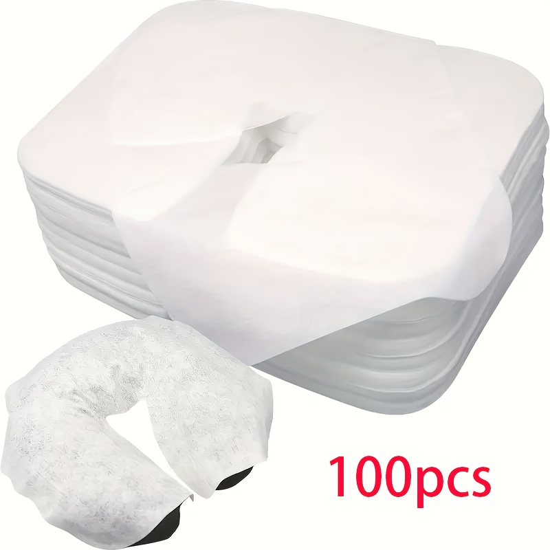 Image of 100pcs Soft Non-woven Disposable Face Rest Covers, Suitable For Massage Beds And Chairs, Tight Fit Design - Massage Table Napkin Pillow