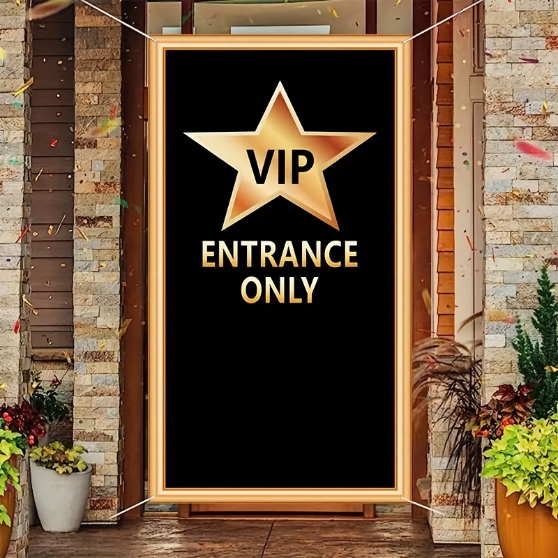 TEMU Plat 2D, Bannière de Porte 2D, Bannière Plate 2D, 1 pièce Drapeau de Porte d'Entrée VIP - Motif Étoile Dorée, Convient pour Anniversaire, Noël,