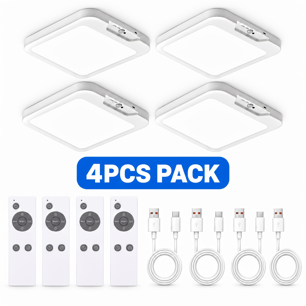 Image of Kimjo 1pc/2pcs/3pcs/4pcs Ceiling Lights With Motion Sensor Battery, Indoor Motion Sensor Lamps, Rechargeable Ceiling Lights, Led Battery With Remote Control, Round, Ideal For Staircases