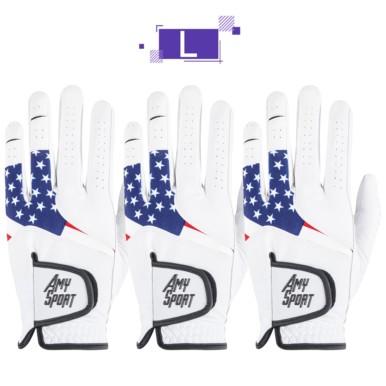 TEMU Gkandi Breathable Men's Golf Gloves Value 3 Pack For Left Hand, Stylish Usa Flag Pattern With All Weather Grip For Reliable , Fits A Range Of