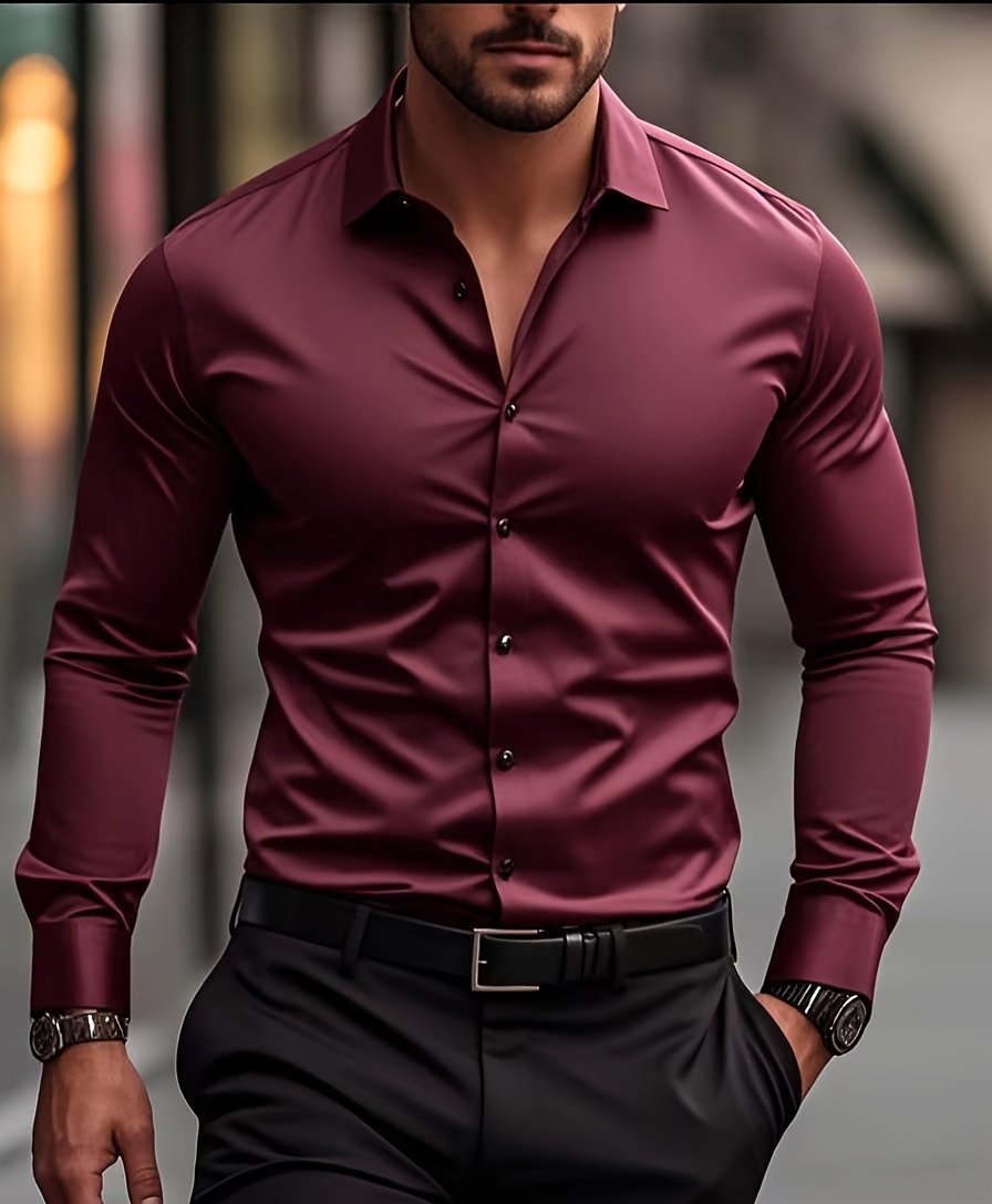 knee length dresses for ladies Milano Moda Men Shirt AH623-Burgundy – Church suits for less main image 1