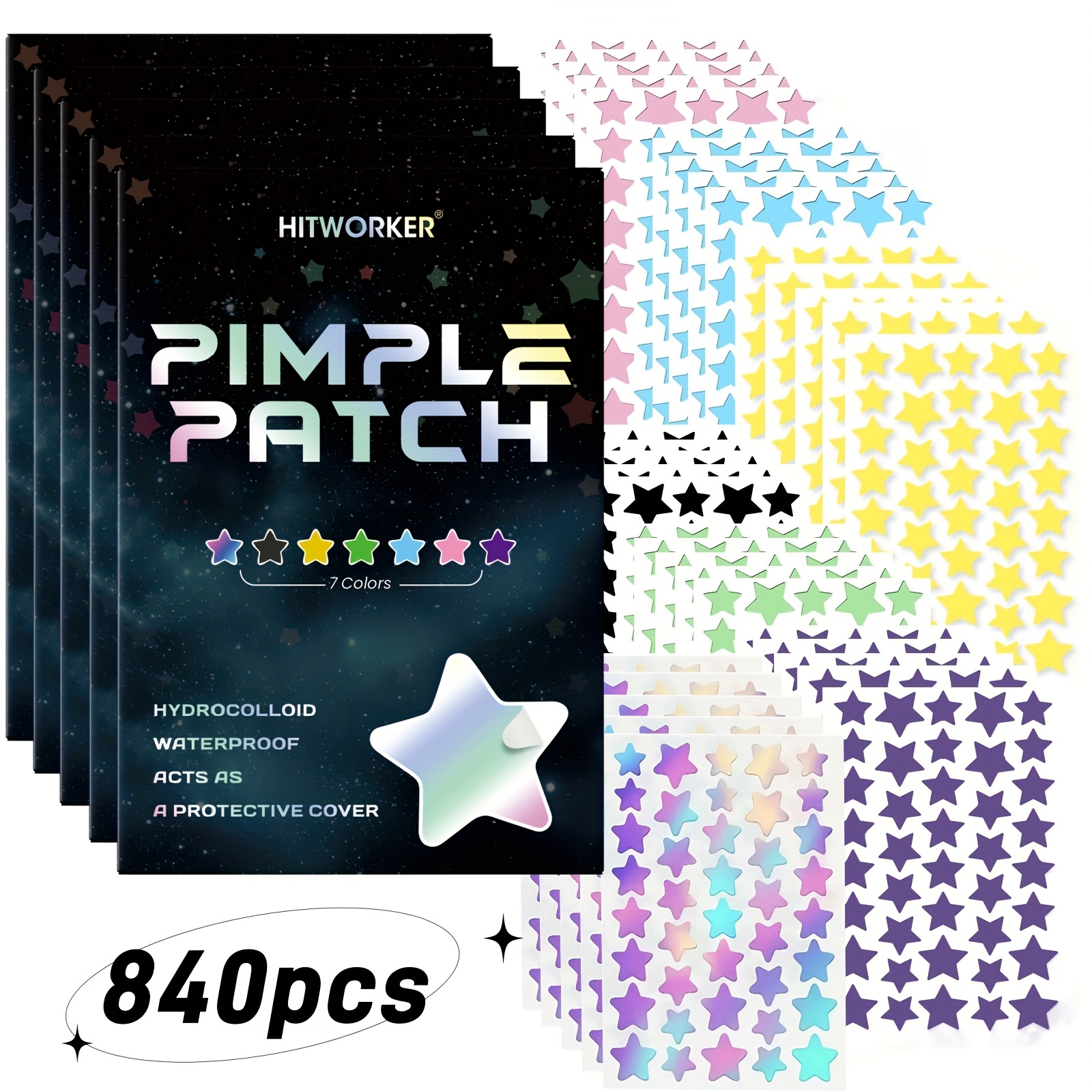 Image of 840 Hitworker Patches - Hydrocolloid High-quality Star-shaped Suitable For All Light , Base, Daily Use & Photo Props, Facial Patches, Non-irritating Material Suitable For Types
