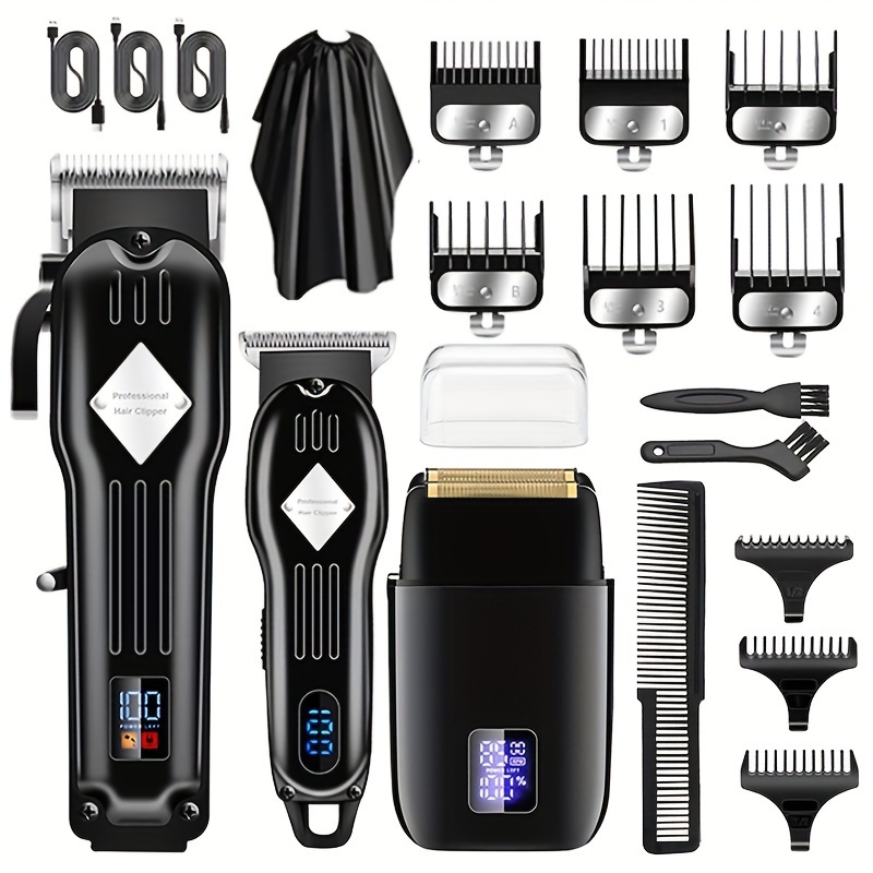 

3 In1 Hair Cutting Grooming Kit Professional Hair Clippers And Shaver Set Cordless Beard Trimming For Men, Rechargeable Barber Clippers Set Mens Electric Foil Shaver Suitable For Christmas Gift