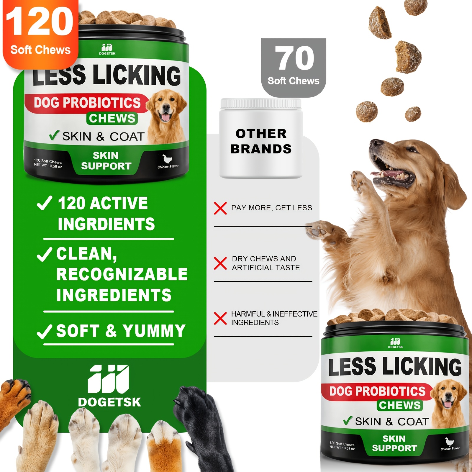 Product graphic showing 120 soft chews per container
