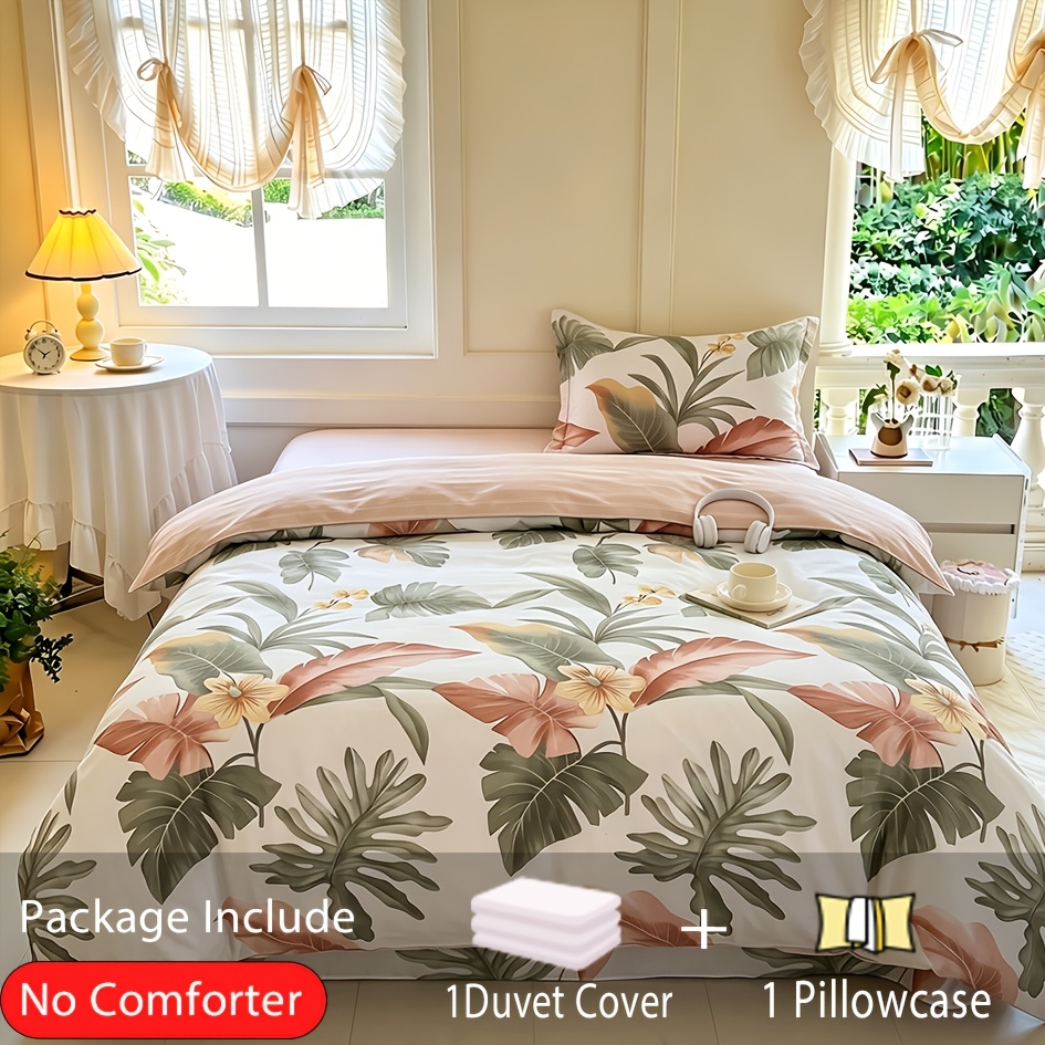 Image of 2/3pcs 100% Cotton Floral Quilt Cover Set (1 X Quilt Cover And Pillowcases, Without Pillow Core And Quilt Filler), Soft Comfortable For With Zipper Closure, For Bedroom