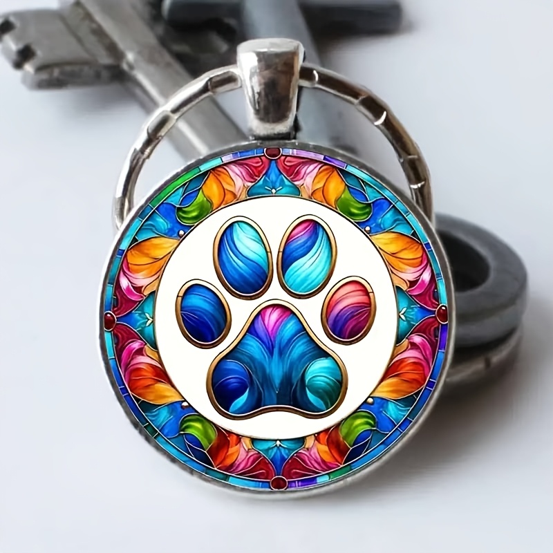 

1pc Alloy Keychain With Colorful Paw Print Cabochon, Ring, Car Pendant, Unisex Jewelry Accessory For Wedding, Birthday, Graduation, Christmas, Holiday Party, Creative Anniversary Gift