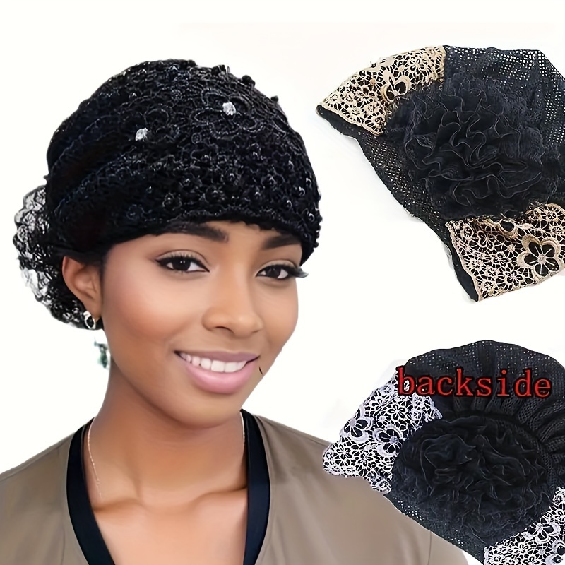 Elegant Black Beaded Turban Headwrap - Women Accessories Elegant Black Turban Hat: Ready-to-wear African Wedding  main image 4