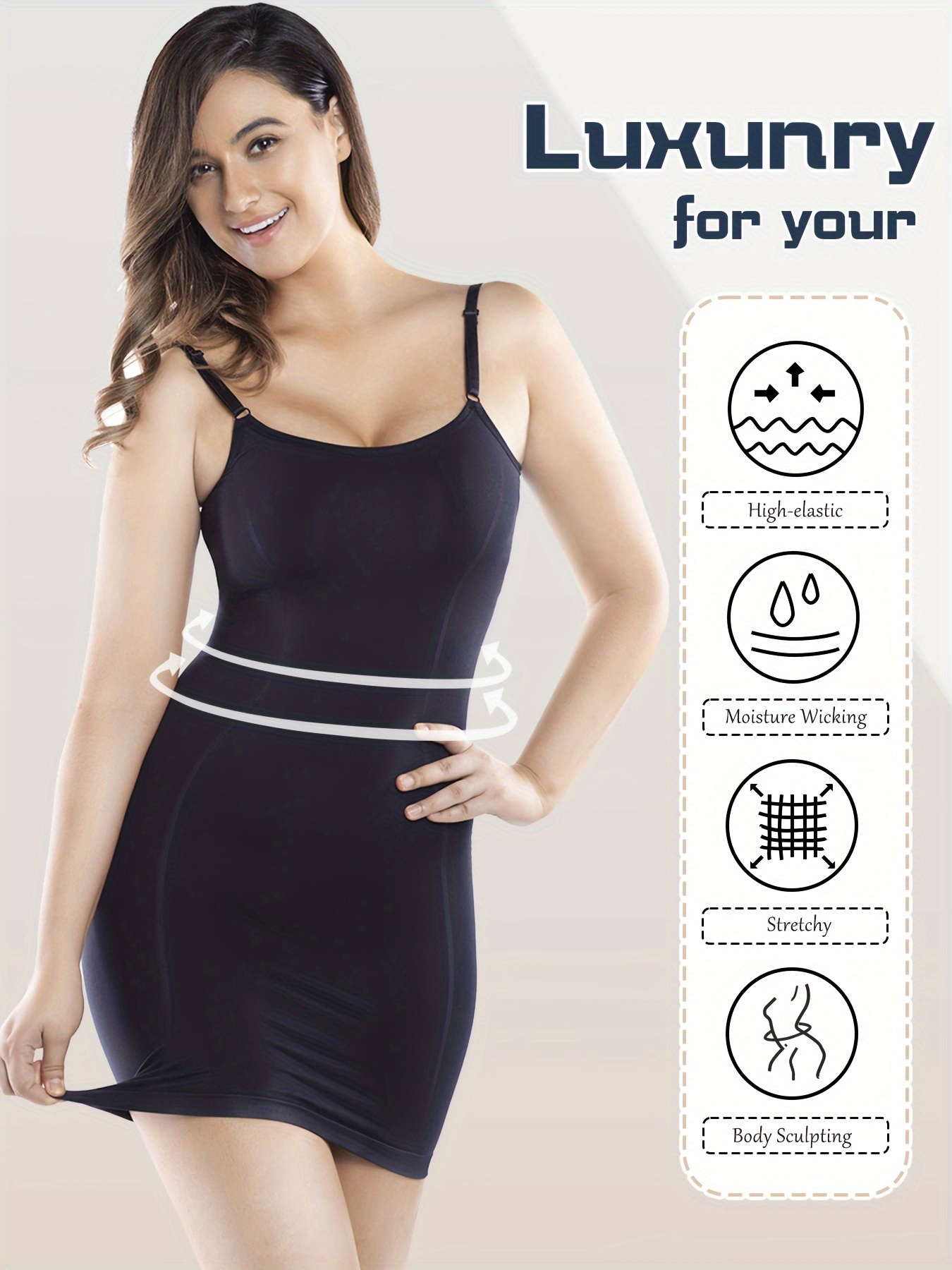 Solid Bodycon Slip Dress Tummy Control Slimming Body Shaper - Temu