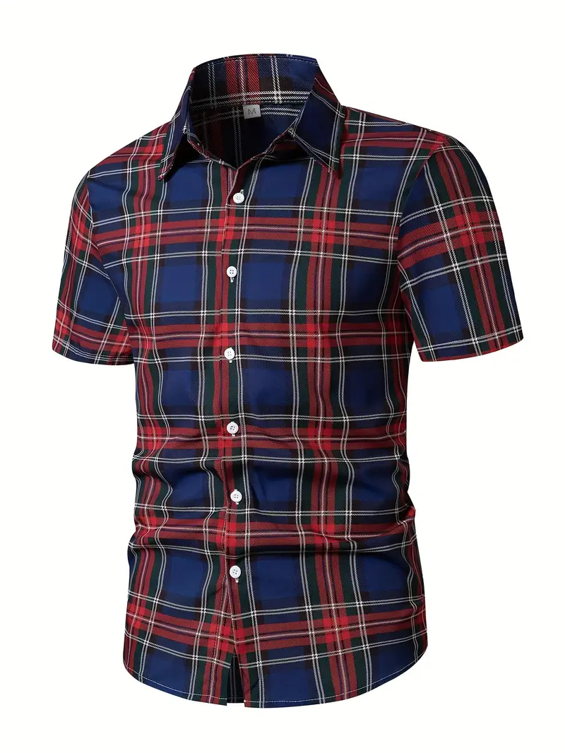 Trendy Plaid Print Men's Casual Short Sleeve Shirt