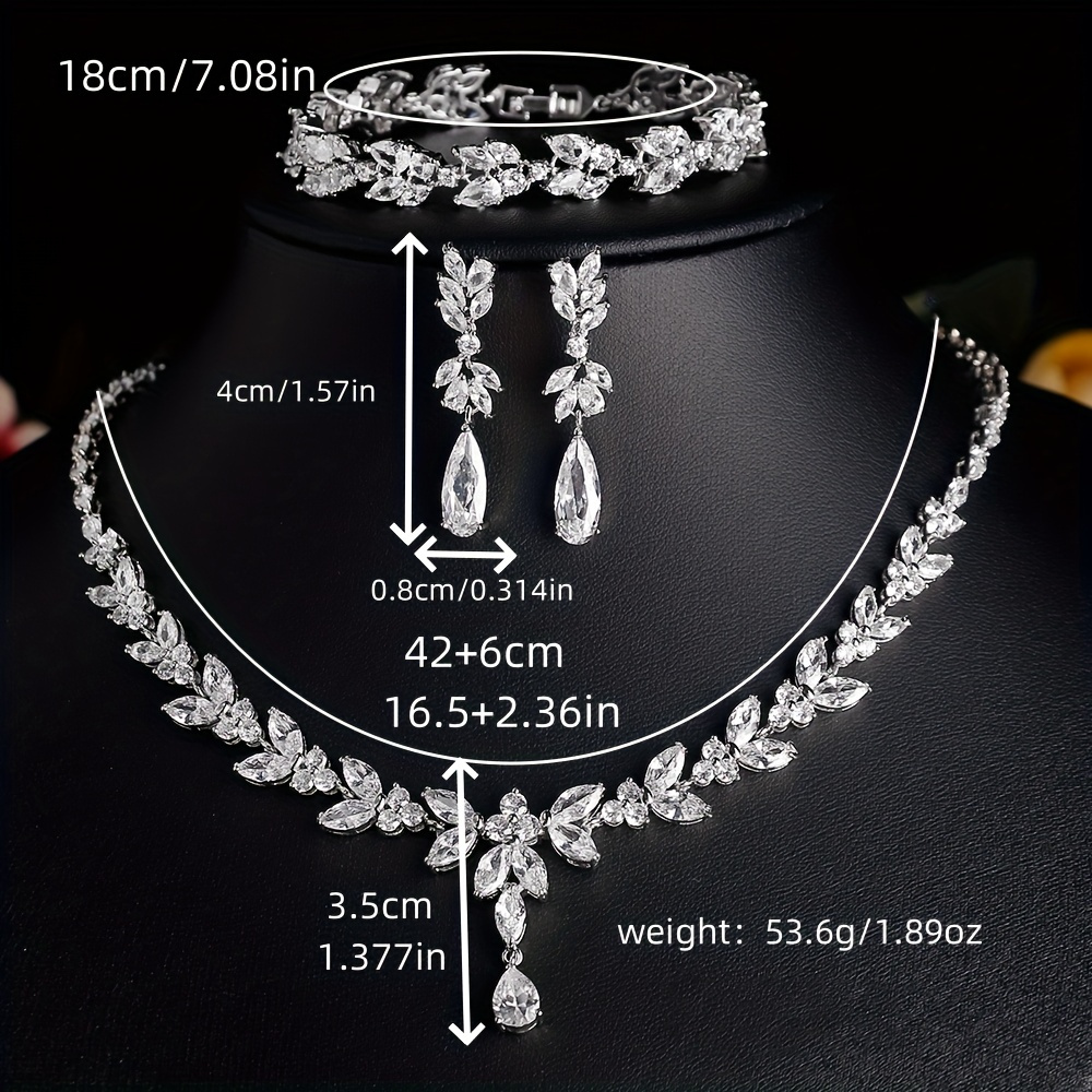 4pcs luxury copper jewelry set with synthetic zirconia elegant bridal necklace bracelet and earrings for weddings and valentines day gifts details 5