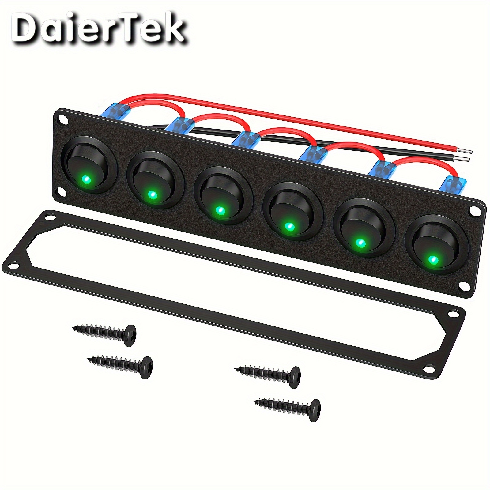 TEMU 6 Gang 12v Rocker Switch Panel Round Toggle Switch Panel 3 Pin Blue/green/ Lighted 12 Volt 20a Switch For Marine Boat Car Utv Truck Rv