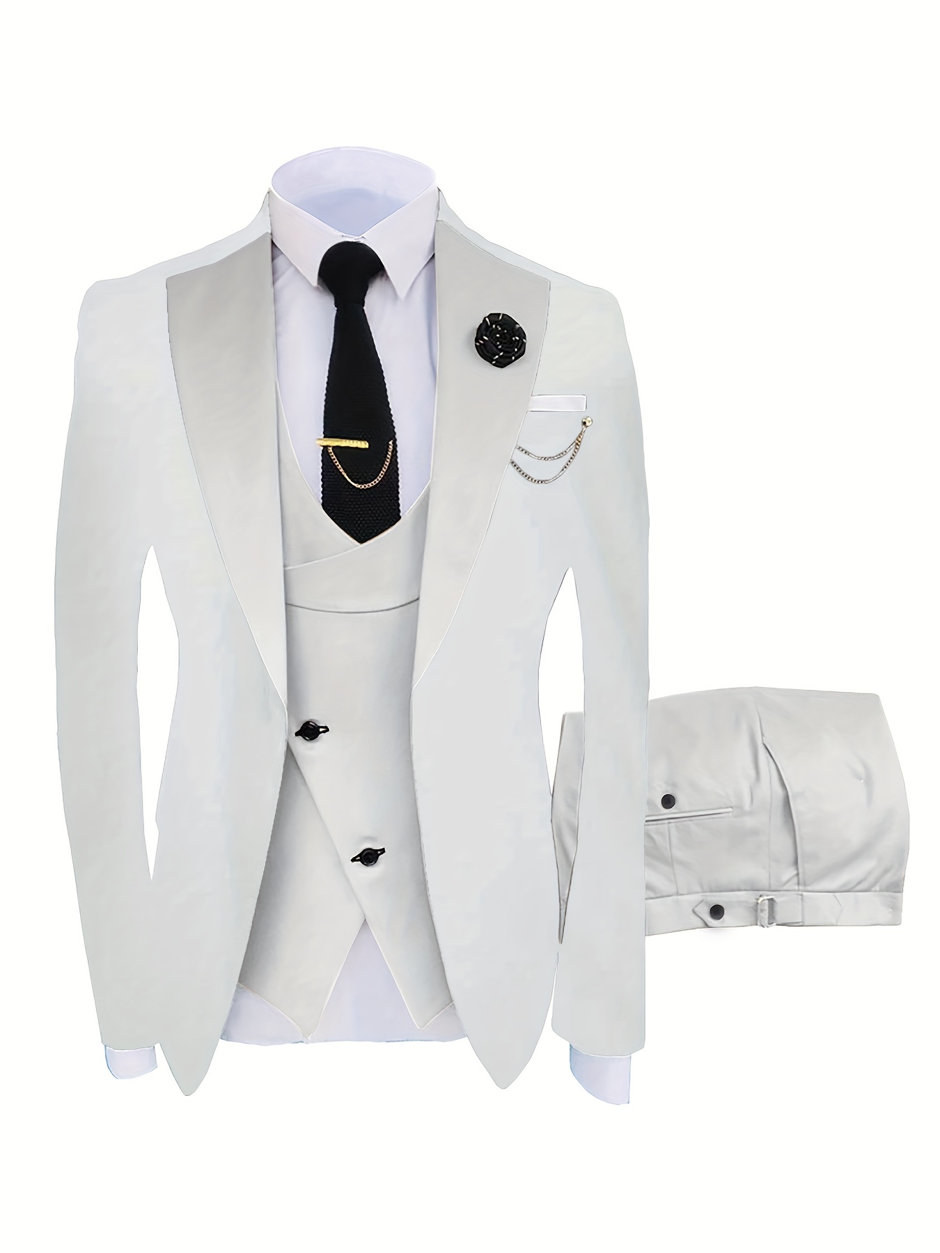 Bow Tie Suit Jacket Handkerchief Mens 3pcs Suit Groomsmen Fit