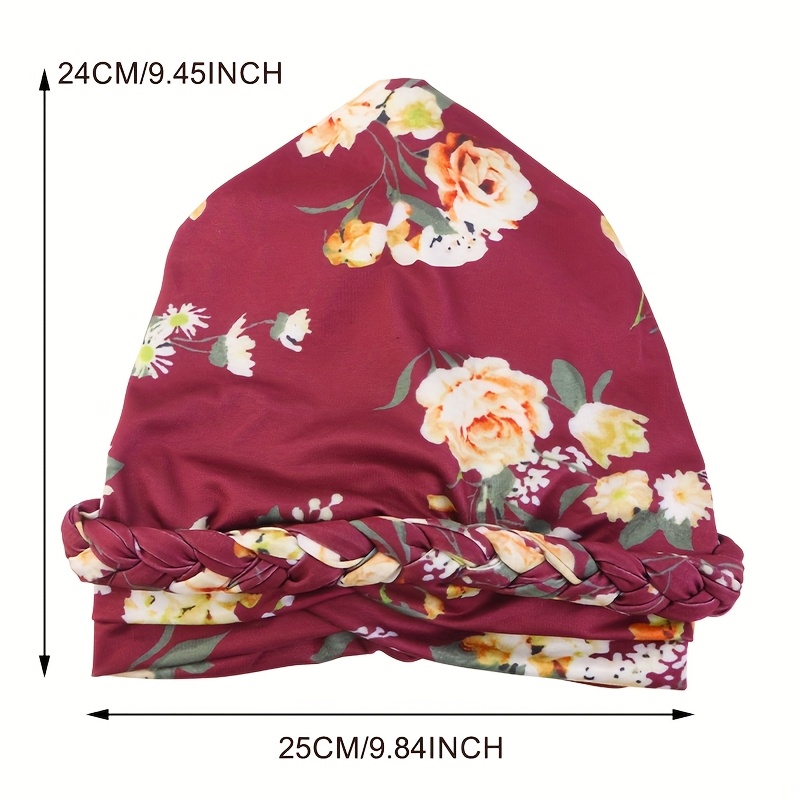 4pcs Set of Printed Twisted Braid Double Cross Headscarf Hat, Solid Color Bohemian Style Head Wrap, Ethnic Fabric Hat, Solid Color Ethnic Style Headscarf Hat, Muslim Cap