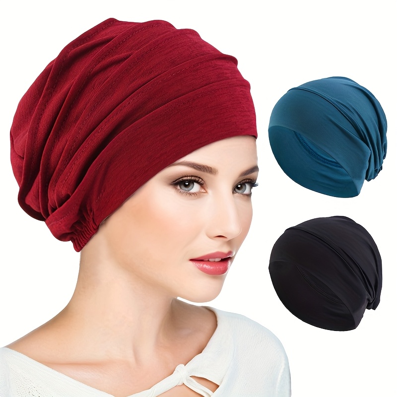 TEMU 3pcs Set, Thickened Hooded Hat, Pagoda Hat, Hair Loss Hat, Sleeping Cap, Elastic Headscarf Hat, Base Small Hat